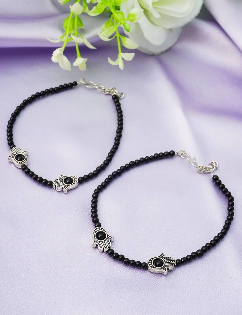 Bead Alloy Anklet Black