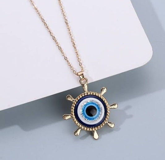 Western Silver Evil Eye Chain Necklace For Women and Girls